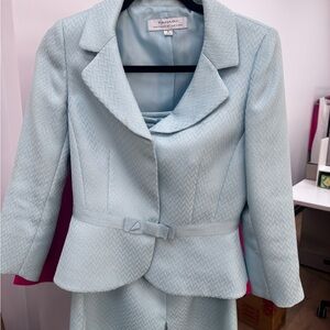 Tahari Soft Blue Suit with Bow Accent